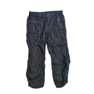 Soft Surroundings Women's Navy Metallic Silver Linen Blend Cropped Pants Large